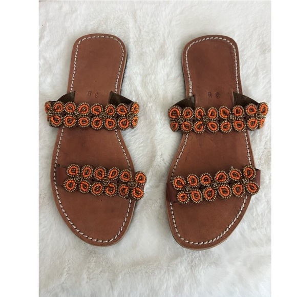 Unbranded Shoes - African Beaded Leather Sandals Womens EU Size 39 USA 8.5